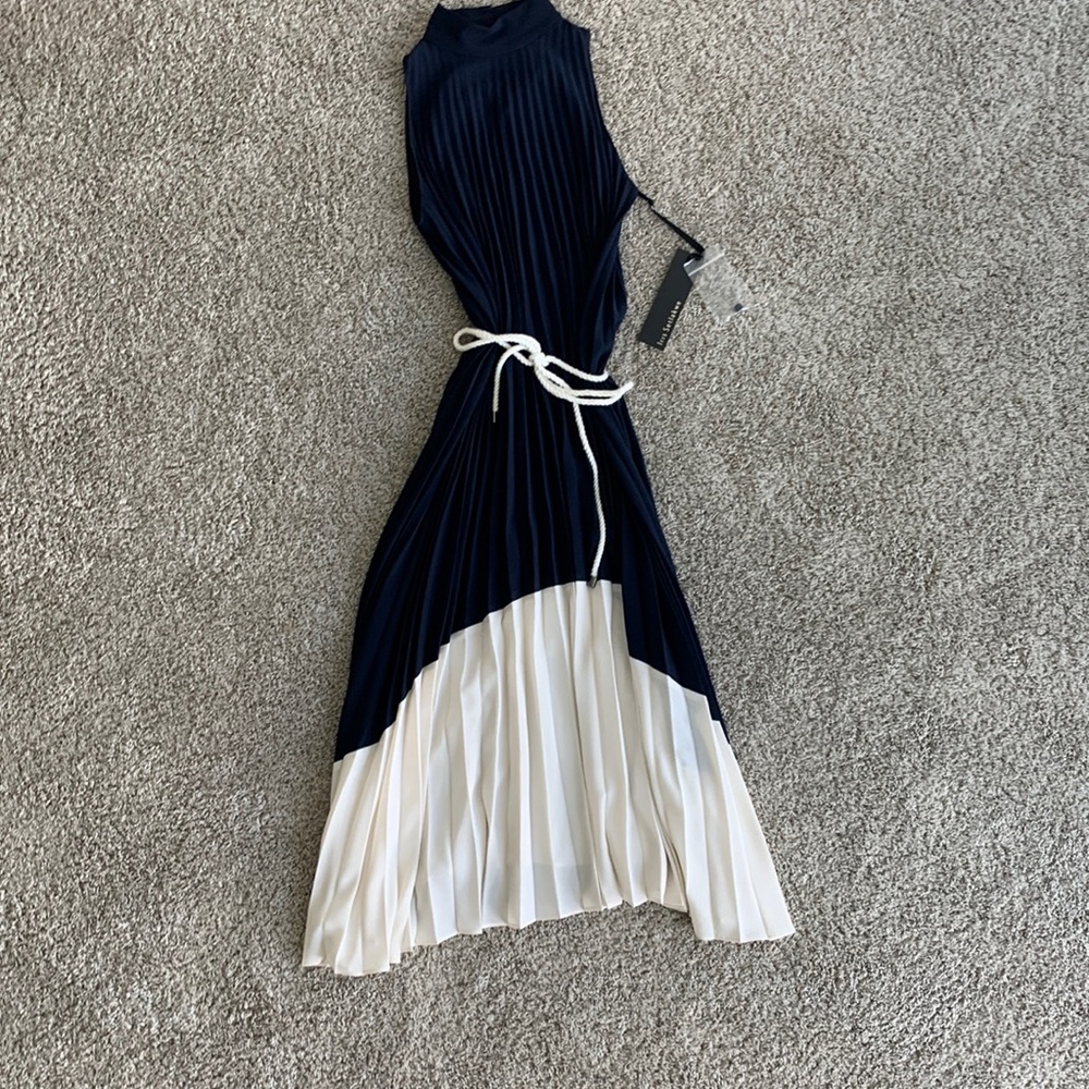Iris Setlakwe Navy/Bone Pleated Dress - 2